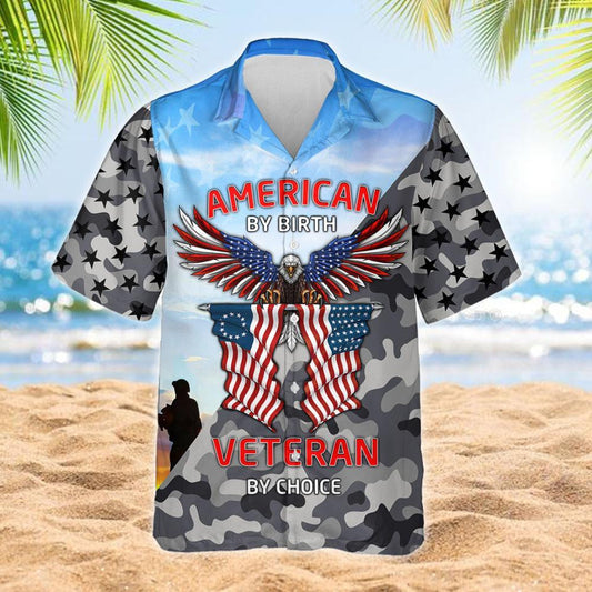 Gray Camo American By Birth Veteran By Choice Hawaiian Shirt, Hawaiian Shirt Gift, Christmas Gift