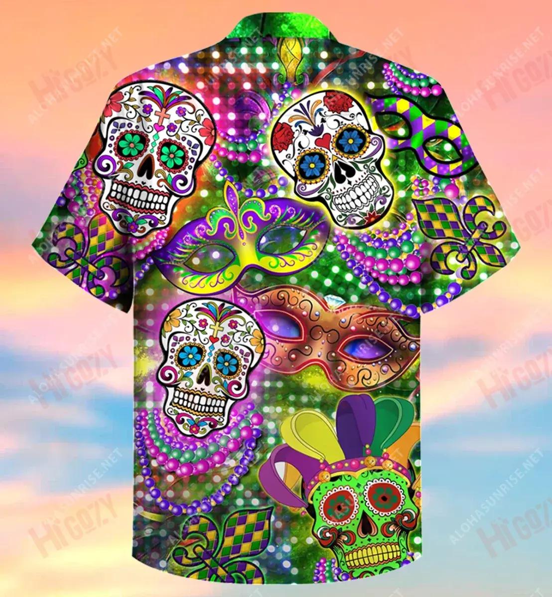 Mardi Gras Skulls Short Hawaiian Shirt Summer Aloha Shirt Tactical Hawaiian Shirt Hawaiian Shirt Pattern, Hawaiian Shirt Gift, Christmas Gift