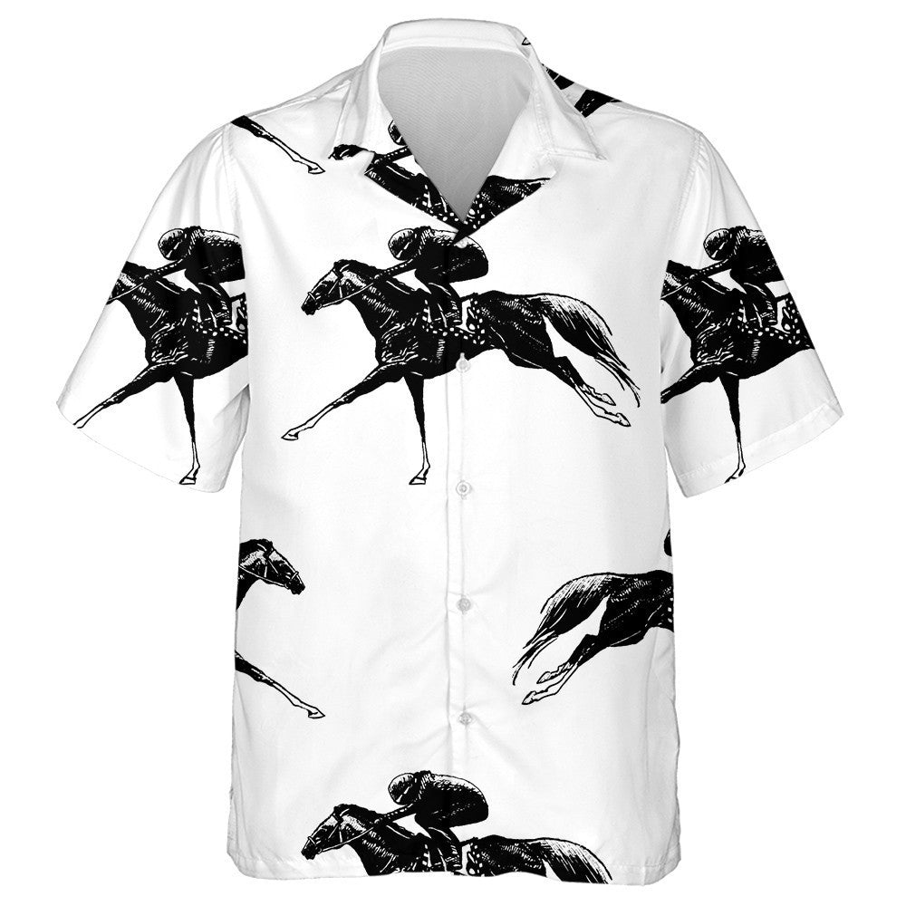 Hand Drawn Sketch Of Horsemen In Horse Races Hawaiian Shirt, Hawaiian Shirt Gift, Christmas Gift