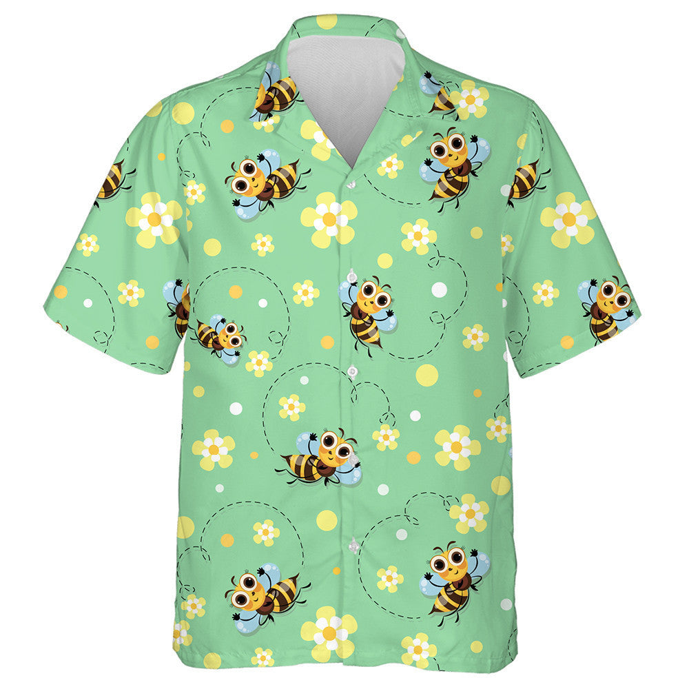 Watercolor Honey Bees Fly In A Flower Meadow Hawaiian Shirt, Hawaiian Shirt Gift, Christmas Gift