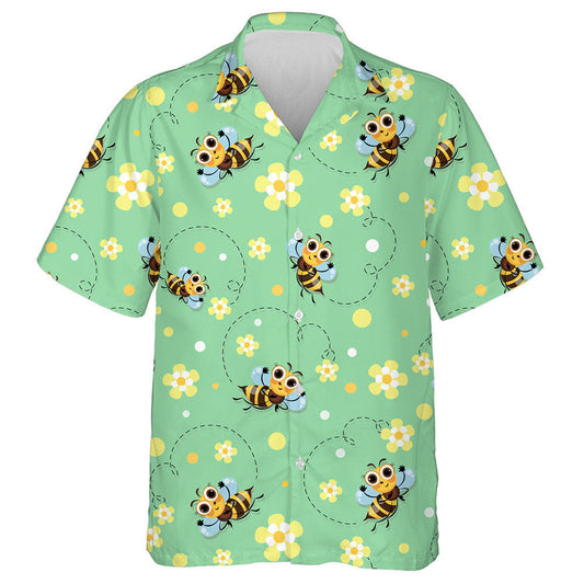 Watercolor Honey Bees Fly In A Flower Meadow Hawaiian Shirt, Hawaiian Shirt Gift, Christmas Gift