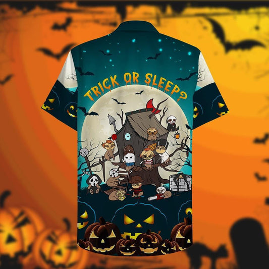Halloween Trick Or Sleep Pumpkins Ghosts Pattern Hawaiian Shirt, Hawaiian Shirt Gift, Christmas Gift