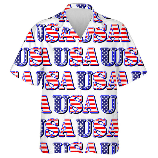 USA Sign With Stripes And Stars For Patriotic Pattern Hawaiian Shirt, Hawaiian Shirt Gift, Christmas Gift