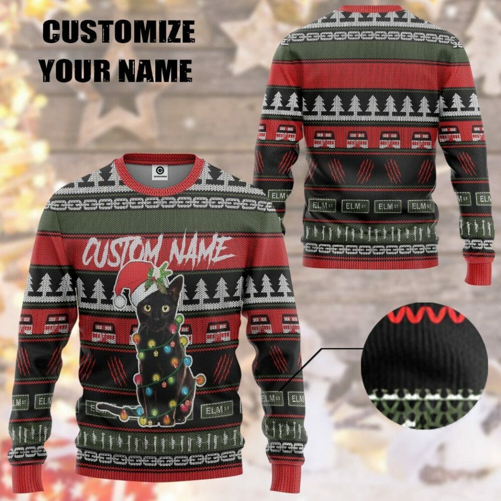 3D Custom Schwarze Katze Hässliche Weihnachten T-Shirt Hoodie Bekleidung
