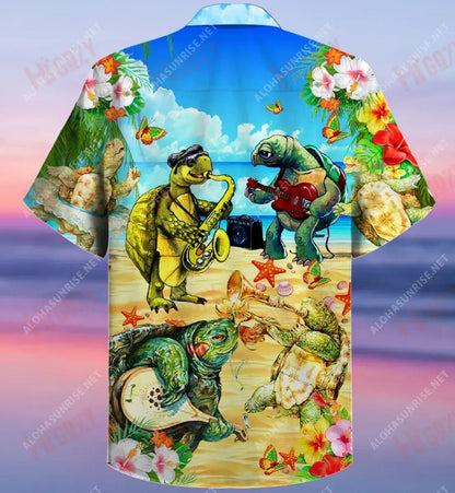 Happy Summer With Turtle Band Unisex Hawaiian Shirt Summer Short Sleeve Tactical Hawaiian Shirt Hawaiian Shirts For Women, Hawaiian Shirt Gift, Christmas Gift