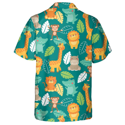 Green Tropical Jungle With Giraffe Animals Smiling Face Hawaiian Shirt, Hawaiian Shirt Gift, Christmas Gift