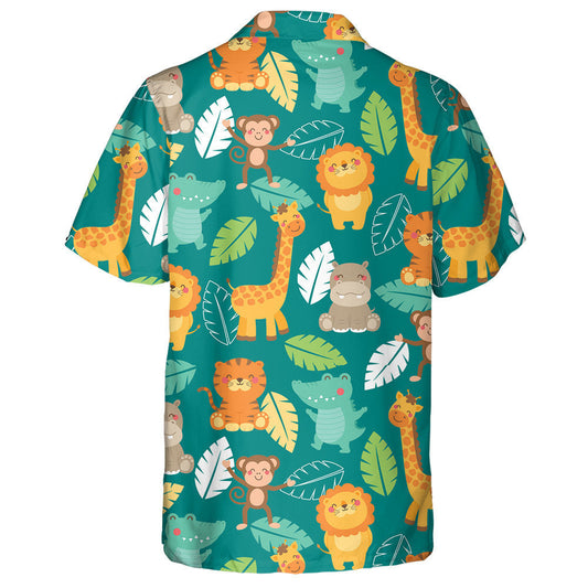 Green Tropical Jungle With Giraffe Animals Smiling Face Hawaiian Shirt, Hawaiian Shirt Gift, Christmas Gift
