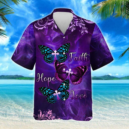 Nice God Faith Hope Love Butterfly Design Hawaiian Shirt, Hawaiian Shirt Gift, Christmas Gift