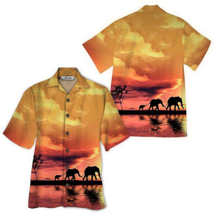 Sunset Elephant Tropical Background Design Hawaiian Shirt,Hawaiian Shirt Gift, Christmas Gift