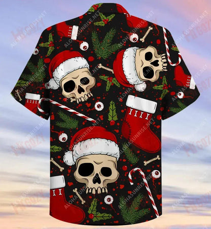 Creepy Skull Xmas Unisex Short Hawaiian Shirt Summer Hawaiian T Shirts Best Hawaiian Shirts Hawaiian Shirt Pattern, Hawaiian Shirt Gift, Christmas Gift