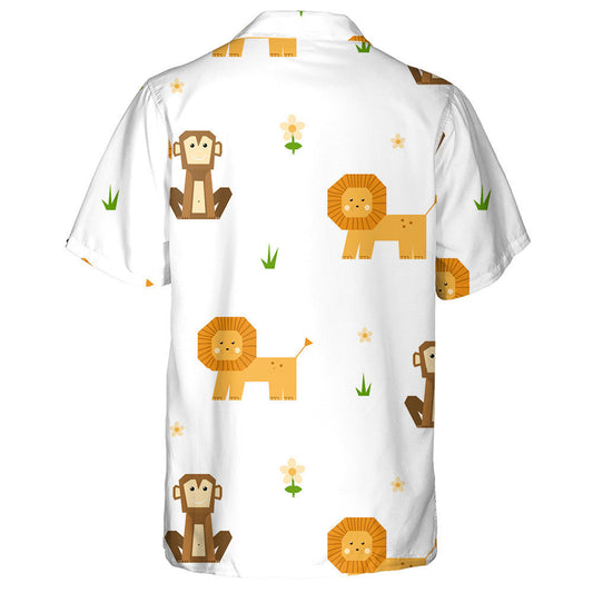 Cute African Lion And Monkey With Flower And Grass Hawaiian Shirt, Hawaiian Shirt Gift, Christmas Gift