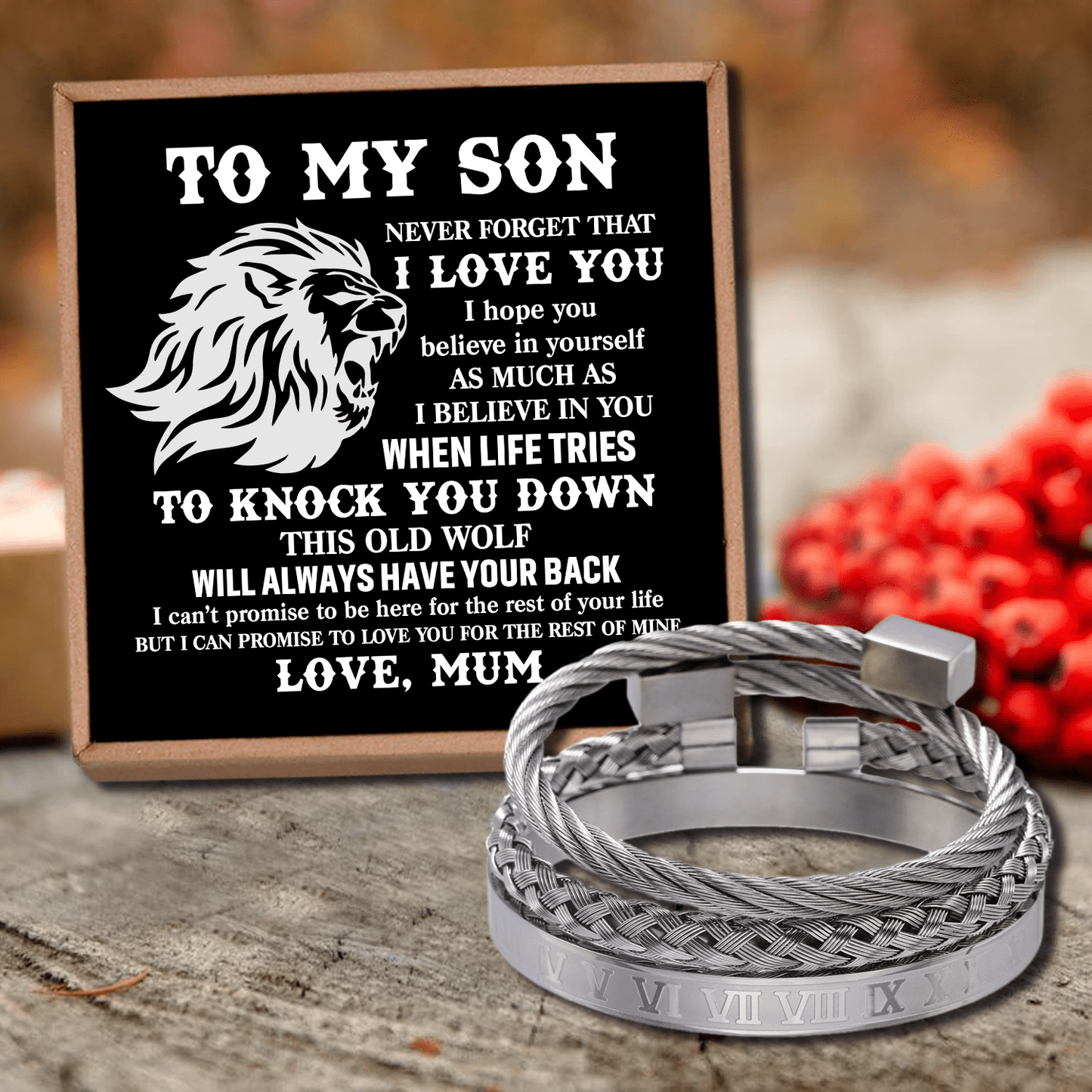 Mum To Son - Always Have Your Back Roman Numeral Bracelet Set