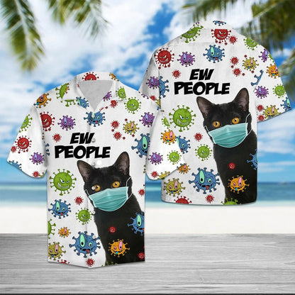 Cool Black Cat Anti Virus Ew People Pattern Hawaiian Shirt, Hawaiian Shirt Gift, Christmas Gift