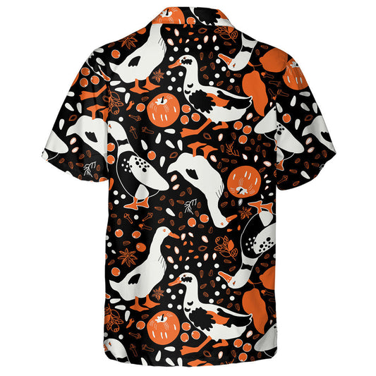 Hand Drawn Ducks Apples Leaf And Seeds Hawaiian Shirt, Hawaiian Shirt Gift, Christmas Gift