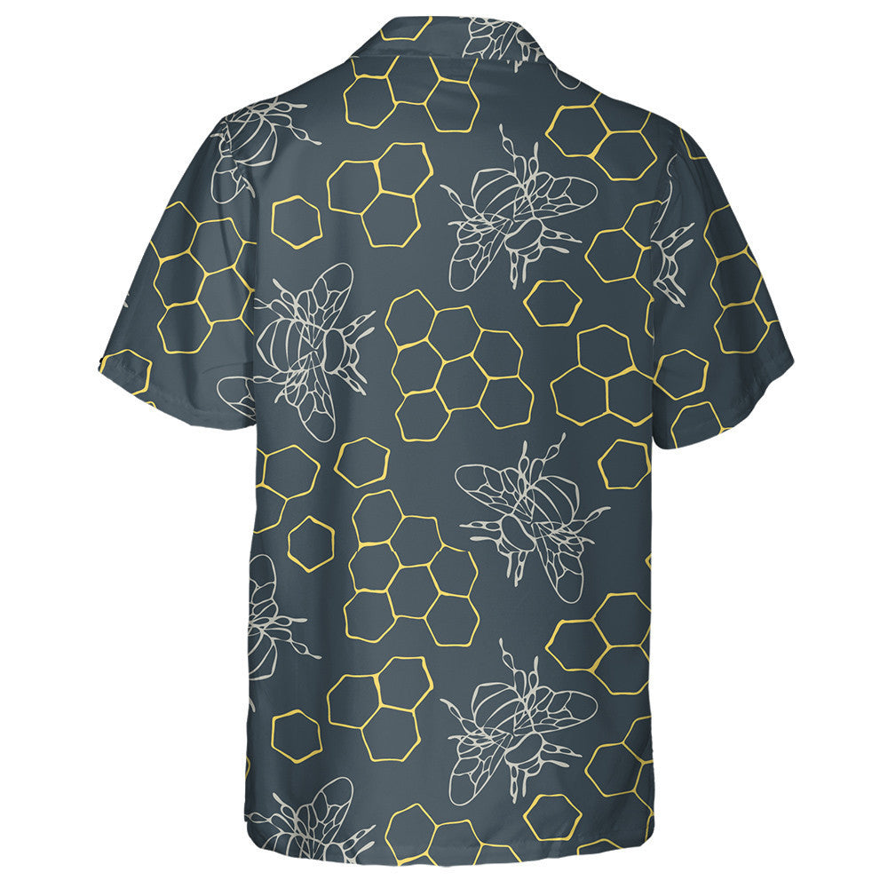 Natural Summer Honeycomb And Bumblebees On Teal Blue Hawaiian Shirt, Hawaiian Shirt Gift, Christmas Gift