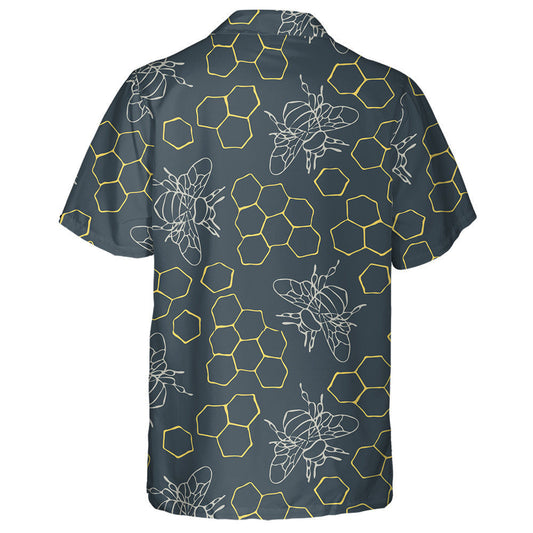 Natural Summer Honeycomb And Bumblebees On Teal Blue Hawaiian Shirt, Hawaiian Shirt Gift, Christmas Gift