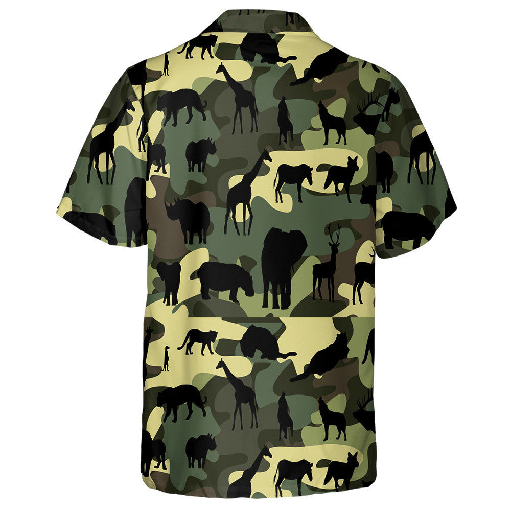 Awesome Wild Animals Silhouette Green Camouflage Background Hawaiian Shirt, Hawaiian Shirt Gift, Christmas Gift