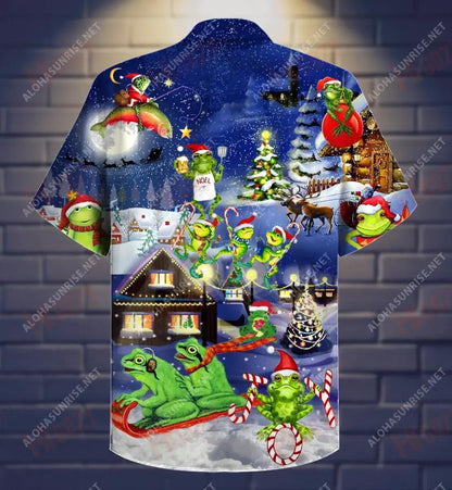 Frogs On Night Christmas Short Hawaiian Shirt Summer Tropical Shirts Tactical Hawaiian Shirt Funny Hawaiian Shirts, Hawaiian Shirt Gift, Christmas Gift