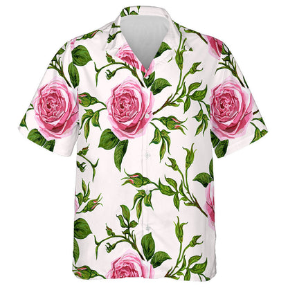 Japanese Rose Branches On White Cream Background Design Hawaiian Shirt , Hawaiian Shirt Gift, Christmas Gift