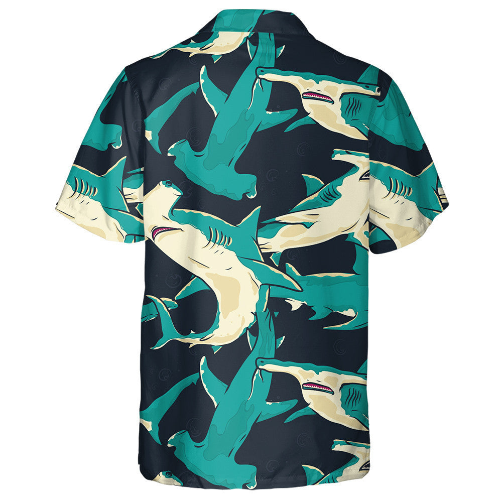 Blue Hammerhead Sharks Swimming Under The Sea Design Hawaiian Shirt, Hawaiian Shirt Gift, Christmas Gift