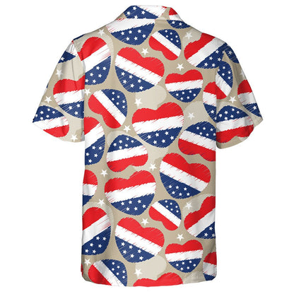 Hand Sketch Heart Shaped With USA Flag Pattern Hawaiian Shirt, Hawaiian Shirt Gift, Christmas Gift
