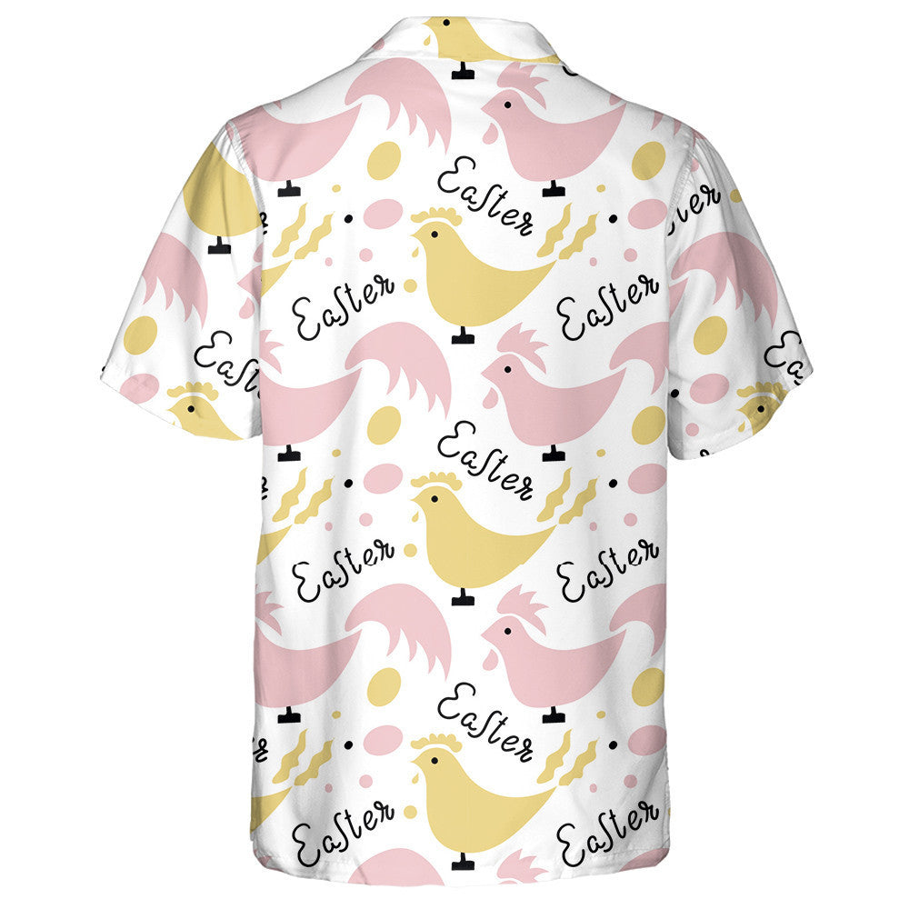 Yellow And Pink Hens Easter Lettering And Chicken Eggs Hawaiian Shirt, Hawaiian Shirt Gift, Christmas Gift