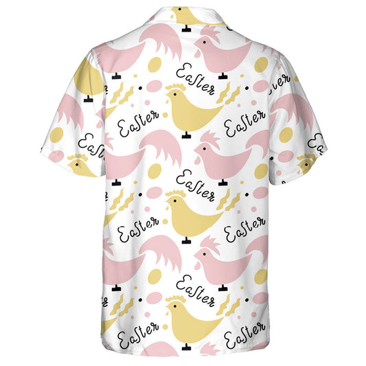 Yellow And Pink Hens Easter Lettering And Chicken Eggs Hawaiian Shirt, Hawaiian Shirt Gift, Christmas Gift