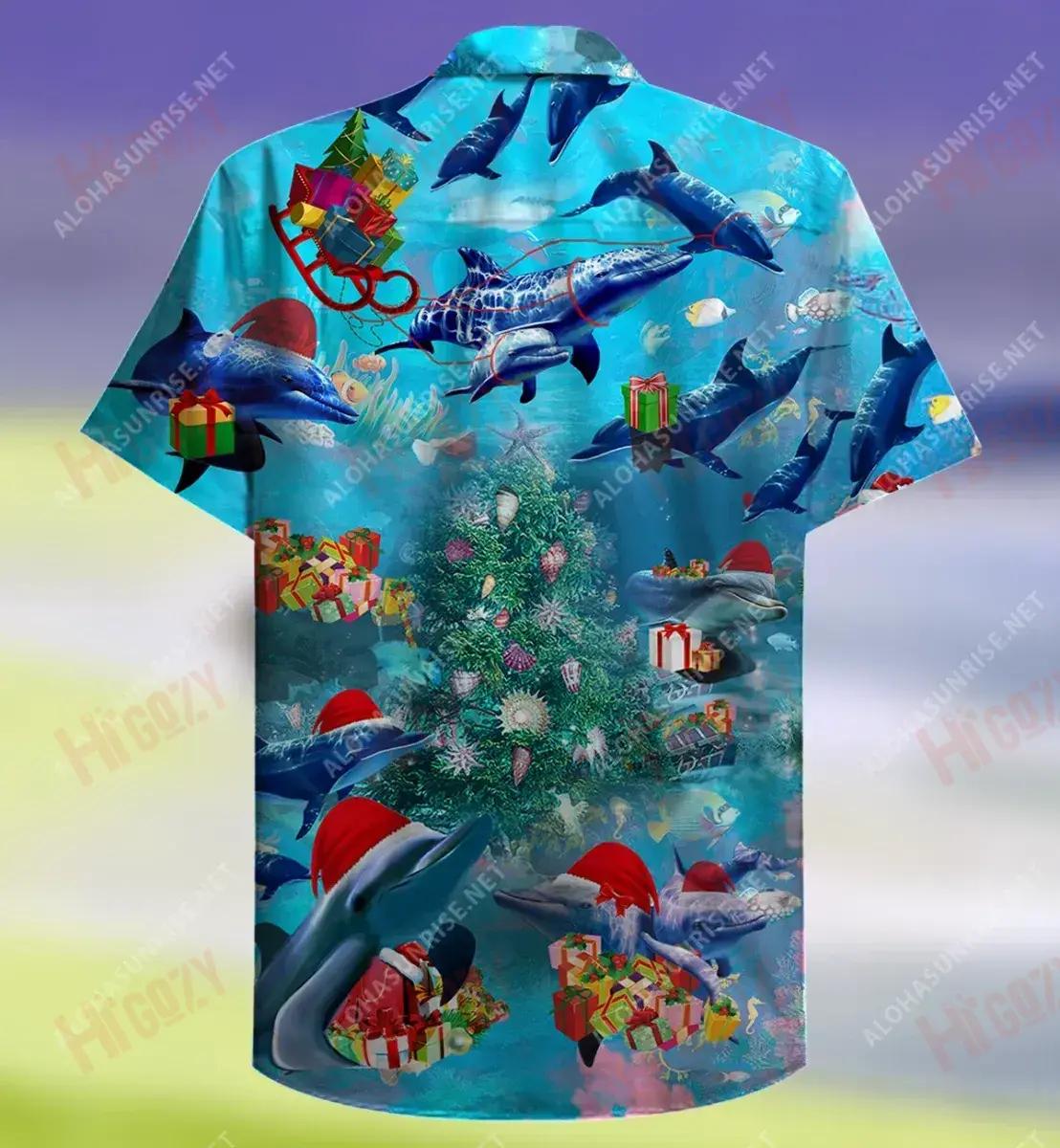 Christmas Dolphin Family Reunion Unisex Hawaiian Shirt Hobbies Short Sleeve Best Hawaiian Shirts Hawaiian Shirt Pattern, Hawaiian Shirt Gift, Christmas Gift