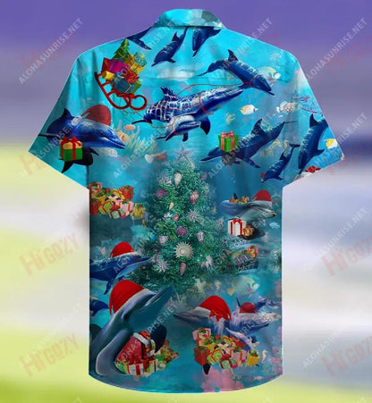 Christmas Dolphin Family Reunion Unisex Hawaiian Shirt Hobbies Short Sleeve Best Hawaiian Shirts Hawaiian Shirt Pattern, Hawaiian Shirt Gift, Christmas Gift