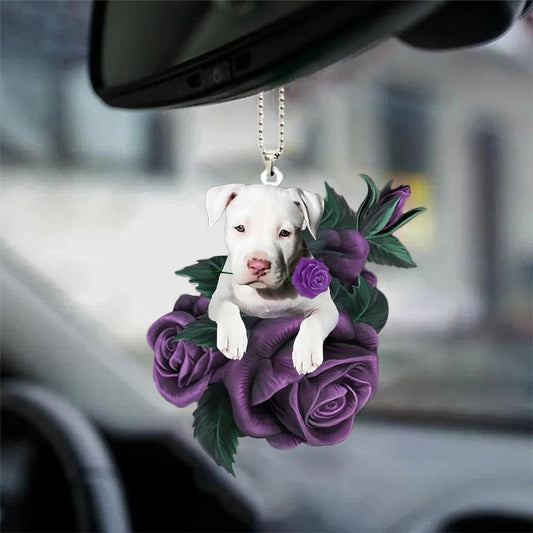 Staffordshire Bull Terrier In Purple Rose Car Hanging Ornament, Christmas Decoration