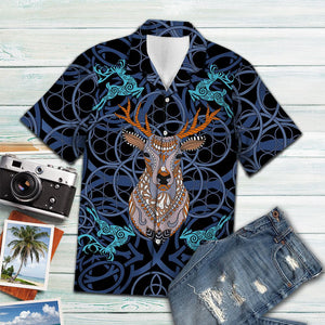 Abstract Deer Blue Mandala Hand Drawn Pattern Hawaiian Shirt, Hawaiian Shirt Gift, Christmas Gift