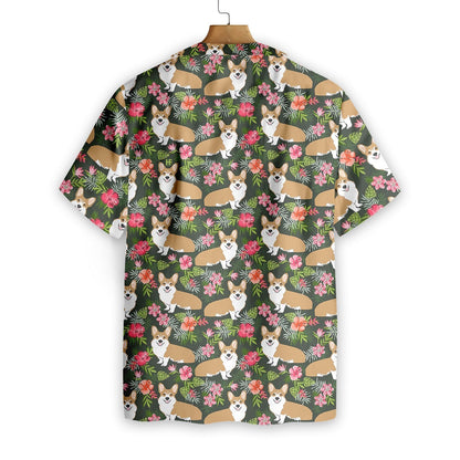 Into Pet Corgi Tropical Flower Design Hawaiian Shirt, Hawaiian For Gift