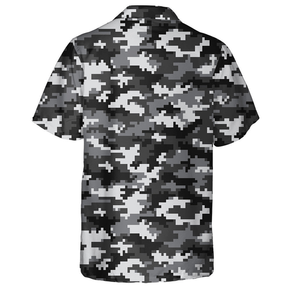 Gray And Black 8-Bit Pixel Camo Pattern Hawaiian Shirt, Hawaiian Shirt Gift, Christmas Gift