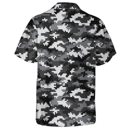 Gray And Black 8-Bit Pixel Camo Pattern Hawaiian Shirt, Hawaiian Shirt Gift, Christmas Gift