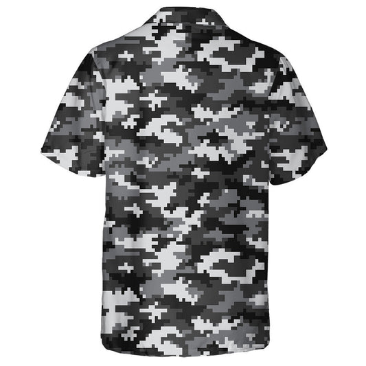 Gray And Black 8-Bit Pixel Camo Pattern Hawaiian Shirt, Hawaiian Shirt Gift, Christmas Gift