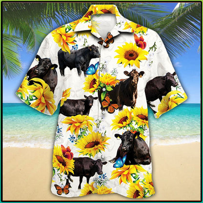 Black Angus Cattle Sunflower Hawaiian Shirt,Hawaiian Shirt Gift, Christmas Gift