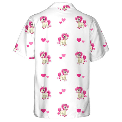 Little Cartoon Pony Horses And Hearts On White Hawaiian Shirt, Hawaiian Shirt Gift, Christmas Gift