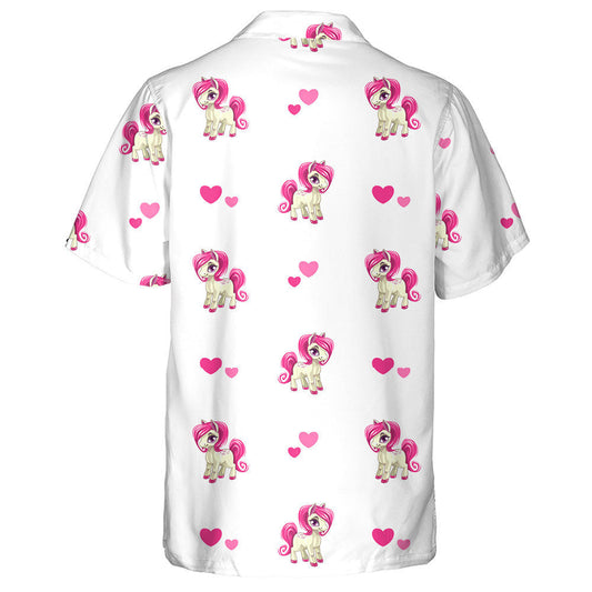 Little Cartoon Pony Horses And Hearts On White Hawaiian Shirt, Hawaiian Shirt Gift, Christmas Gift