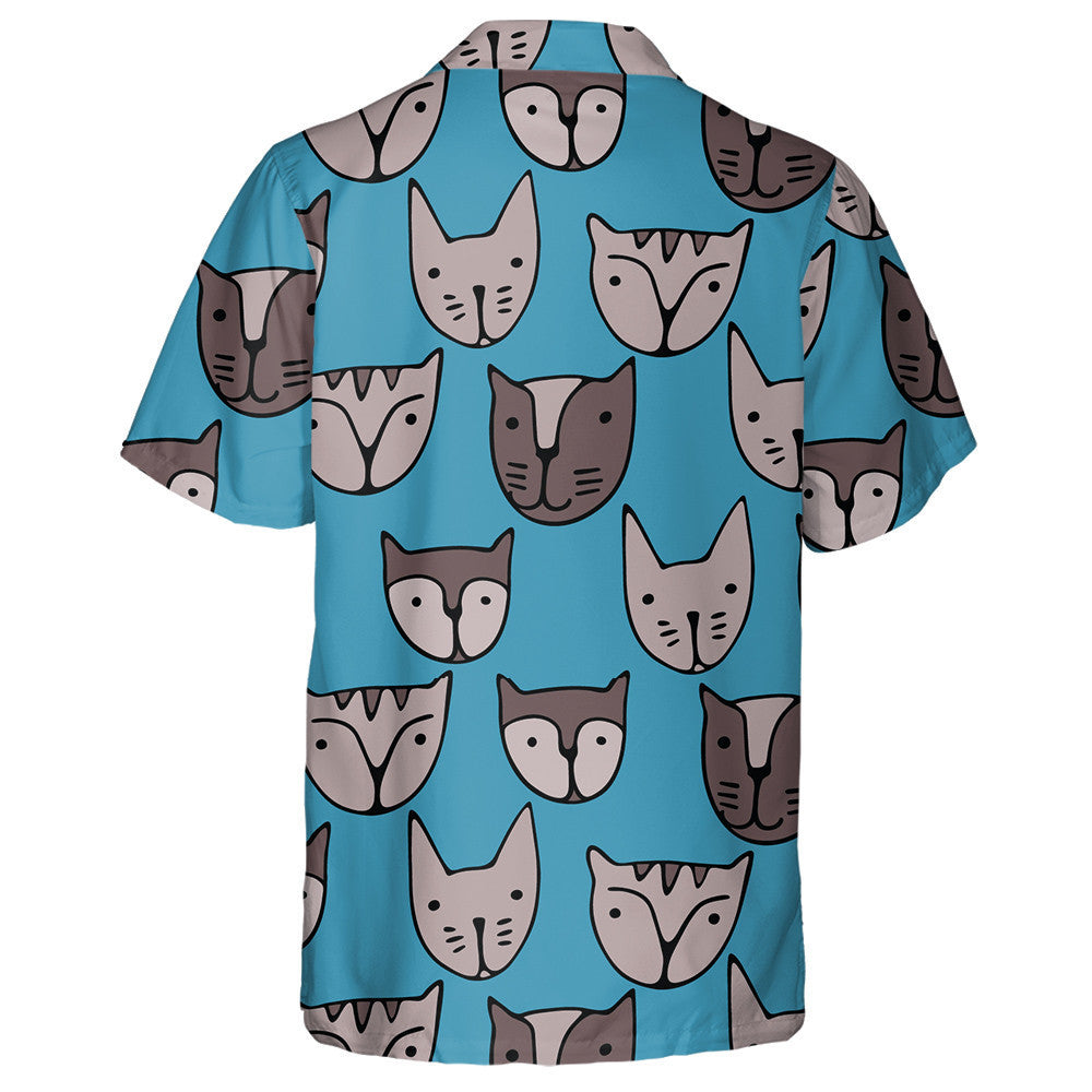 Cute Cats Faces Cartoon On Blue Hawaiian Shirt,Hawaiian Shirt Gift, Christmas Gift