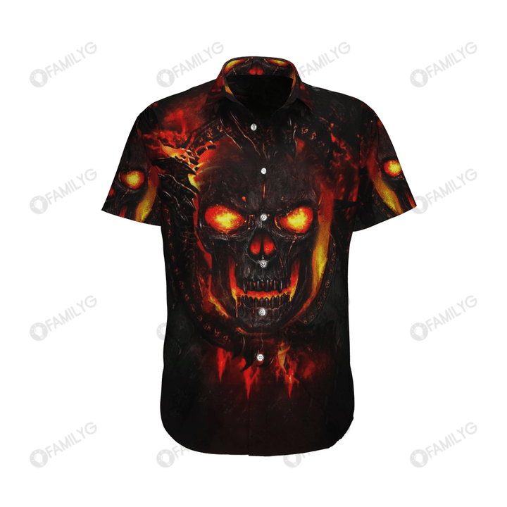Flame Skull Pattern Unisex Hawaiian Shirt, Hawaiian Shirt Gift, Christmas Gift