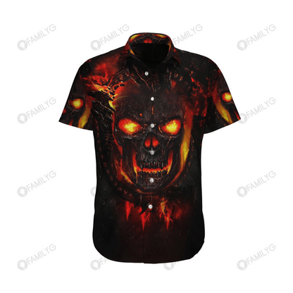 Flame Skull Pattern Unisex Hawaiian Shirt, Hawaiian Shirt Gift, Christmas Gift