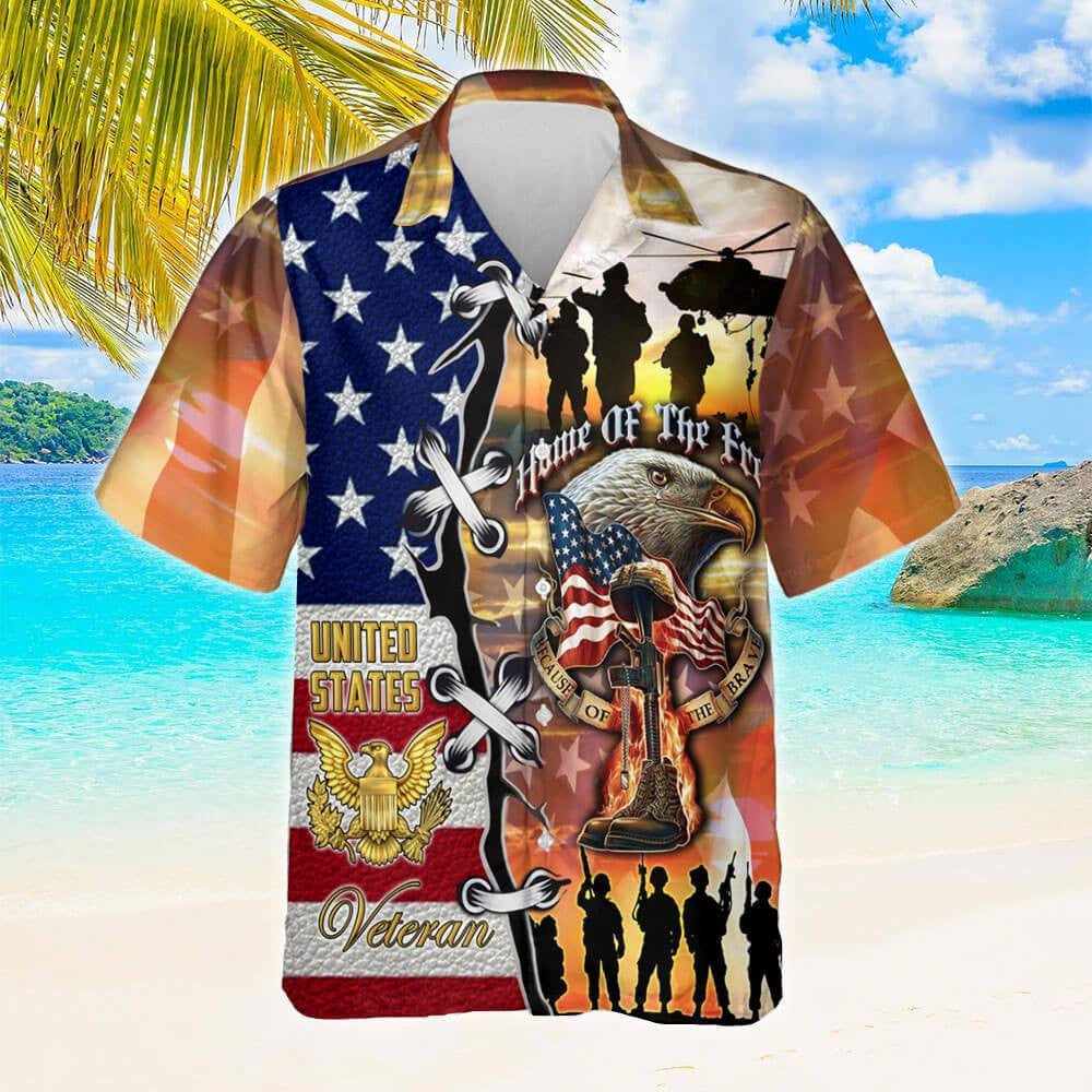 Ideal Design Hawaiian Shirt U.S. Veteran Home Of The Free, Hawaiian Shirt Gift, Christmas Gift