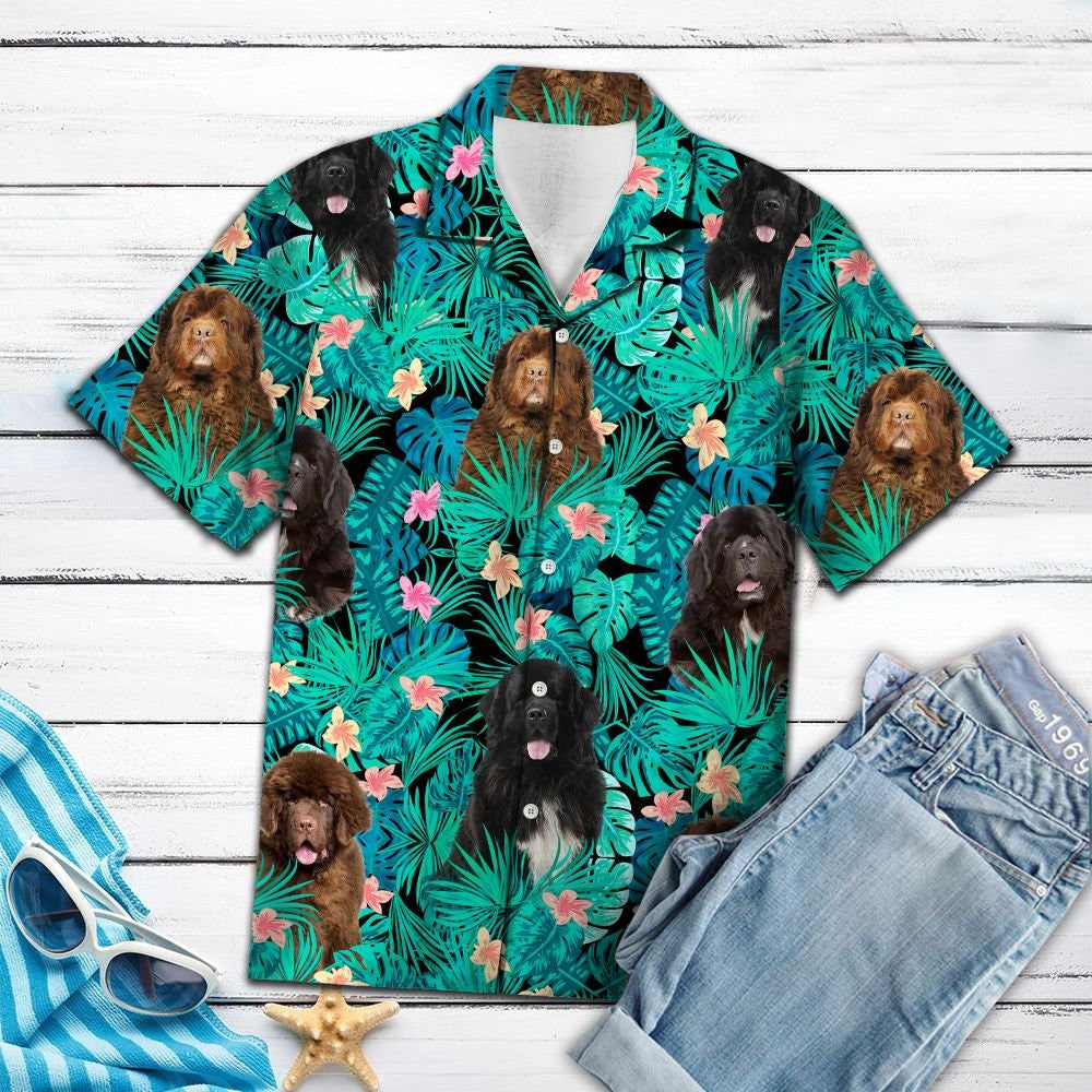 Lovely Newfoundland Tropical Leaves And Hibiscus Hawaiian Shirt,Hawaiian Shirt Gift, Christmas Gift