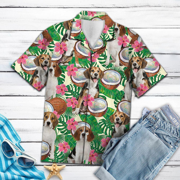 Beagle Tropical Coconut And Monstera Leafs Pattern Hawaiian Shirt, Hawaiian Shirt Gift, Christmas Gift