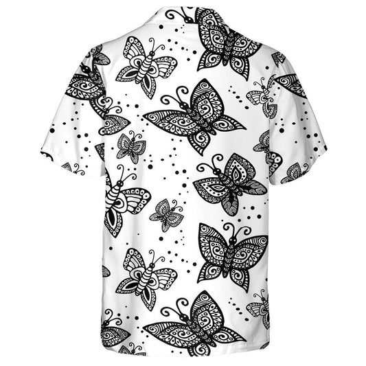 Black And White Illustration Of Beautiful Butterflies Hawaiian Shirt, Hawaiian Shirt Gift, Christmas Gift
