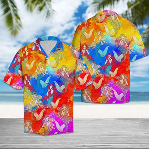 Colorful Mermaid Under Deep Ocean Hawaiian Shirt, Hawaiian For Gift