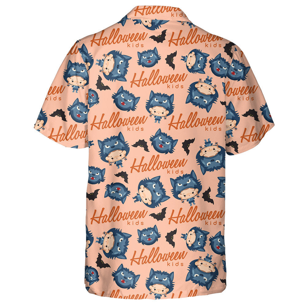 Boy And Girl Wearing Halloween Fancy Wolf Hat Hawaiian Shirt, Hawaiian Shirt Gift, Christmas Gift