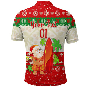 (Custom Personalised) Hawaii Christmas Polo Shirt Santa Claus Surfing Simple Style, Hawaiian Shirt Gift, Christmas Gift