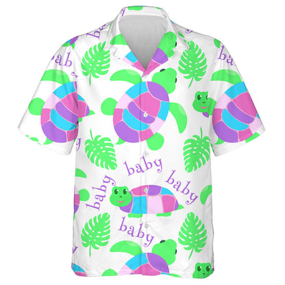 Turtle And Palm Tree Stylized Dark Red Background Hawaiian Shirt, Hawaiian Shirt Gift, Christmas Gift