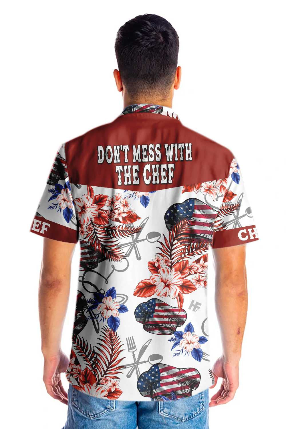 Maroon And White American Flag Chef Hawaiian Shirt,Hawaiian Shirt Gift, Christmas Gift